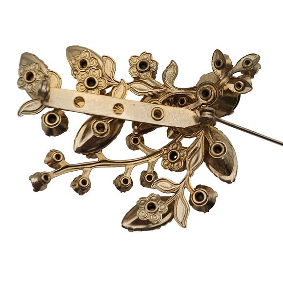 VTG Brooch 2PC Gold Tone Floral Root Beer Antique Style Art Deco WhimsyGoth Pin - Picture 7 of 16